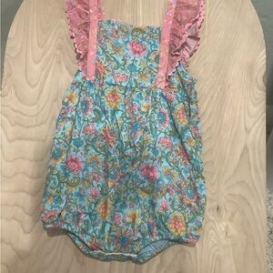 Floral Baby Romper with Pink Ruffles